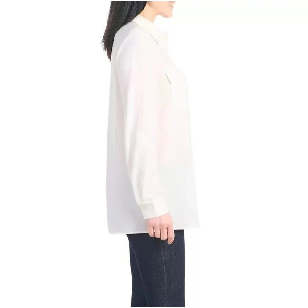 Hilary Radley Women's L Ivory Long Sleeve Button-Down Shirt 100% Polyester M0415 - Picture 3 of 13